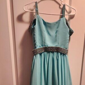 One more couture girls size 10 teal evening gown